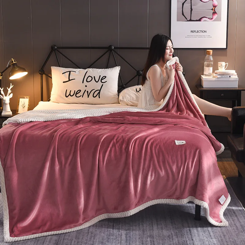 Bedding Double-thickened Winter nap air Conditioning office pure color Lamb blanket warm soft comfortable fluffy cover adult | Дом и сад