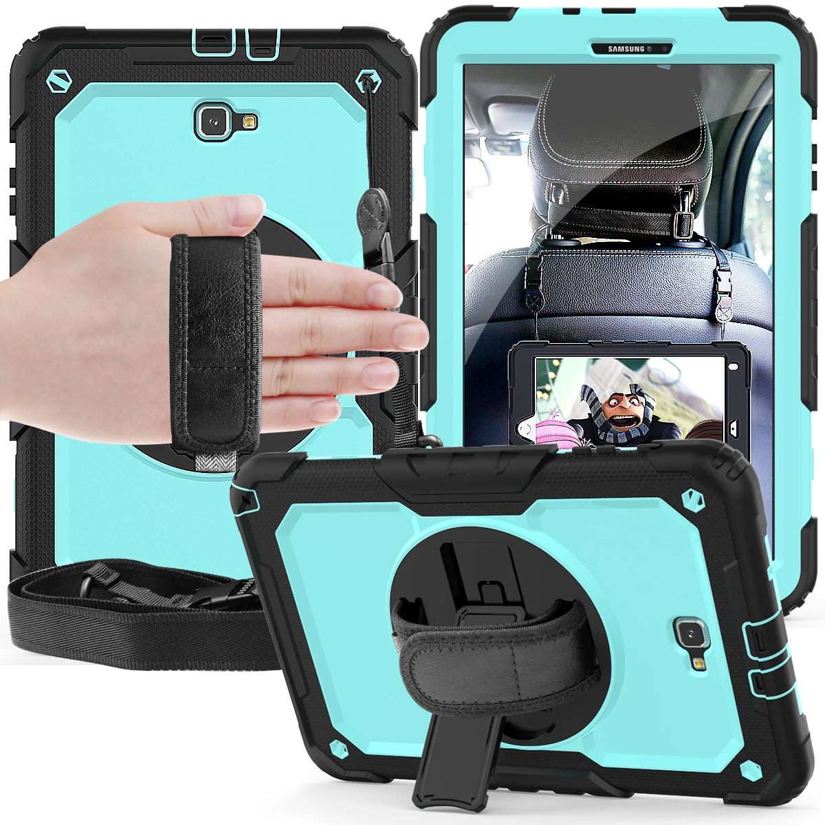 

360 Rotating Case for Samsung Galaxy Tab A6 10.1 T580 T585 T510 T515 Tab A 8.0 T290 295 Kids Shockproof Tablet case+Straps