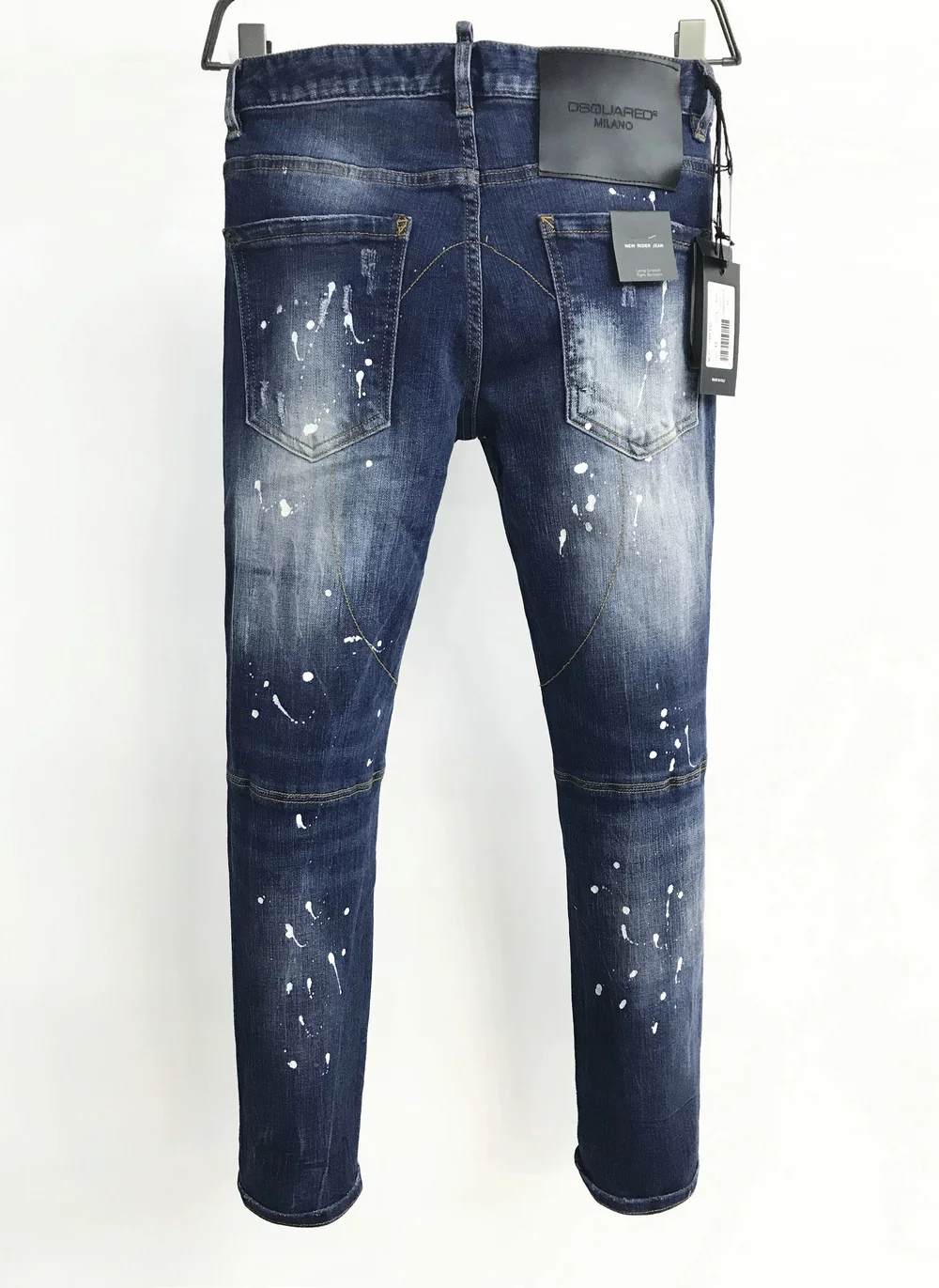 New DSQUARED2 Men's/Women's Ripped Jeans, Fashion Washed Frayed Patch, Paint Made Old Stretch Pants