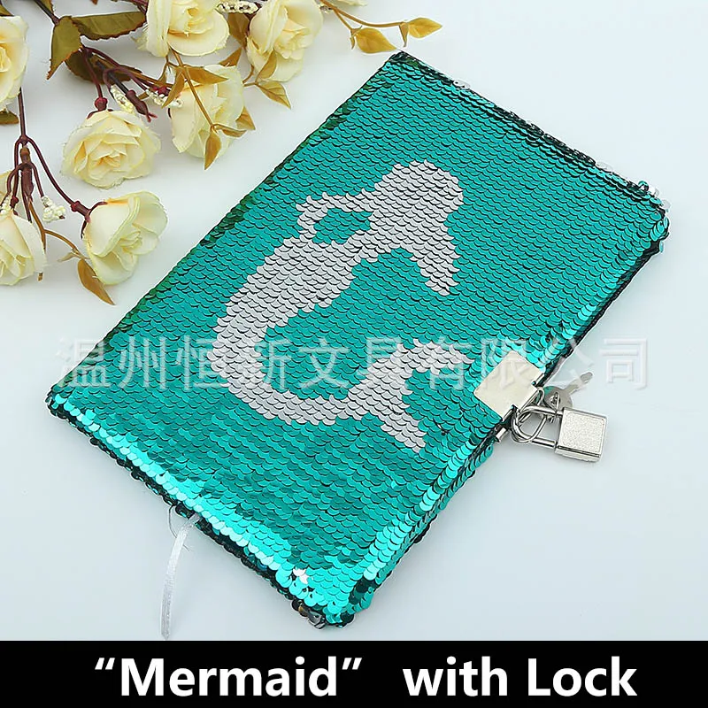 Mermaid with Lock Бабочка с блестками, дневник с замком, А5, блокнот для леди, бумага, блестящий блокнот, офисный блокнот, канцелярские принадлежности, сделай сам, записная книжка, s - Цвет: Mermaid with Lock
