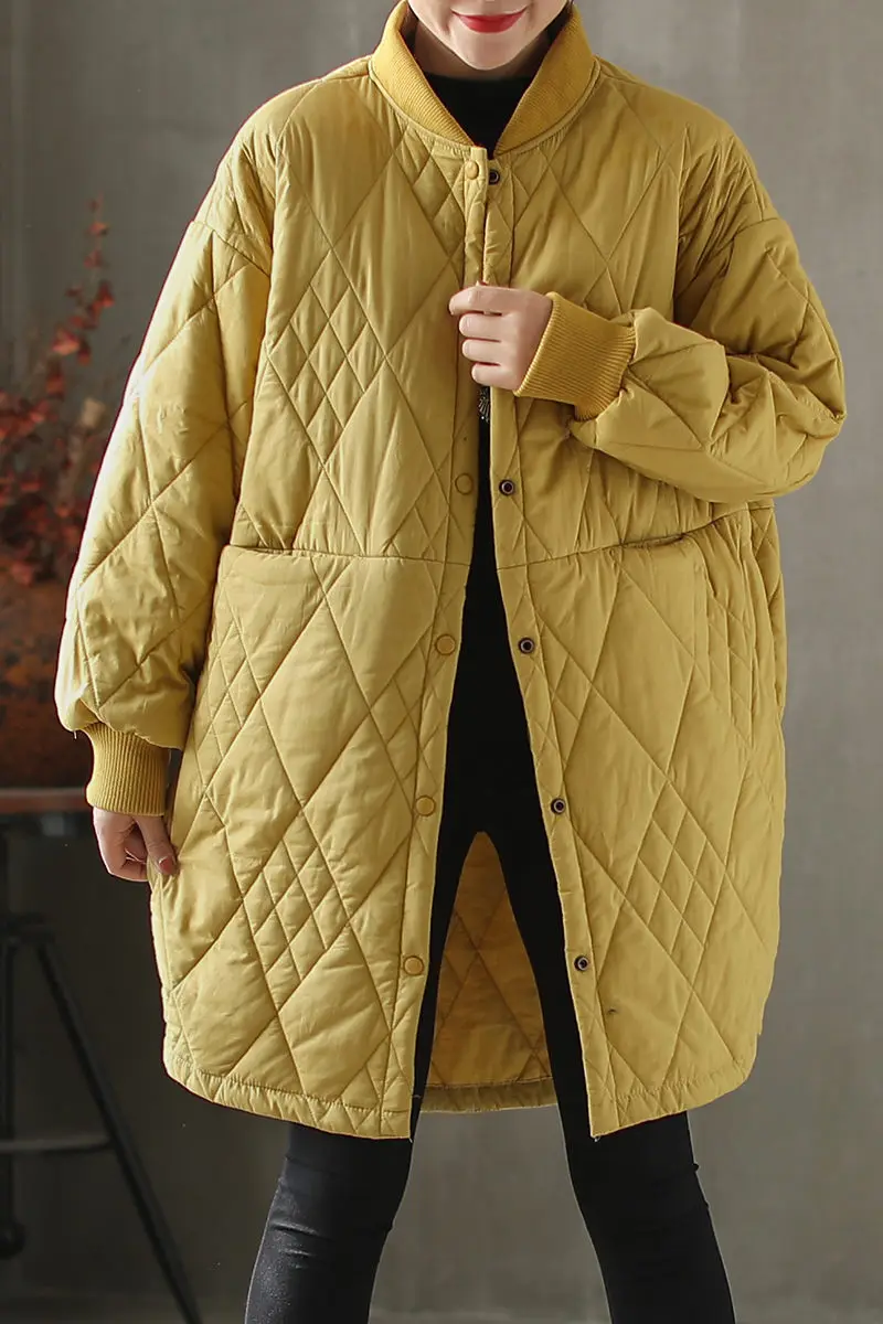

Autumn And Winter Clothing New Mid-length Diamond-shaped Cotton Coat Padded Jacket Loose Literary Thickening Parkas Mujer F2759
