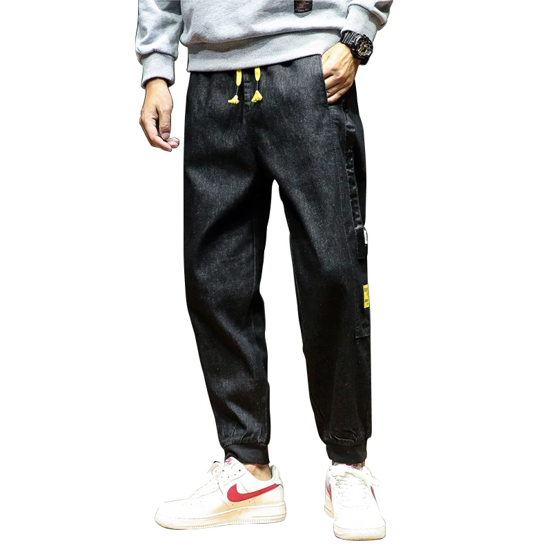 Мужские классические джинсовые брюки Harajuku черные свободные шаровары с карманом