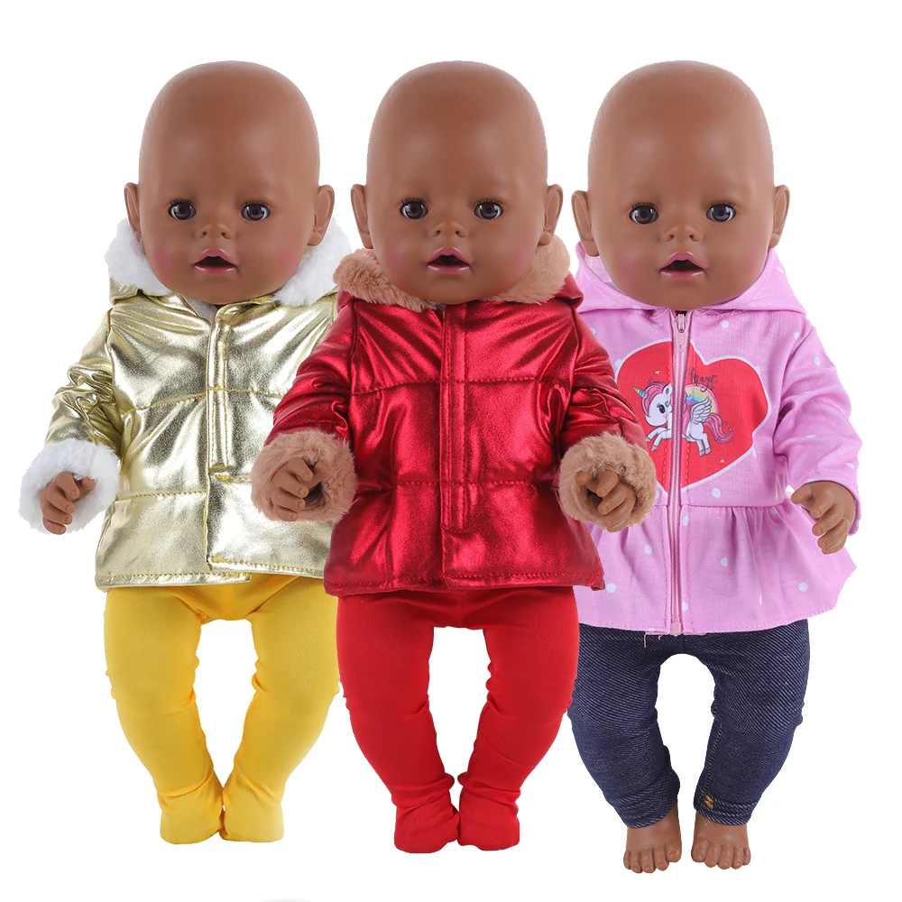 

2020 Born New Baby Fit 18 inch 43cm Doll Clothes Accessories Red Yellow Down Jacket Suit For Baby Birthday Gift