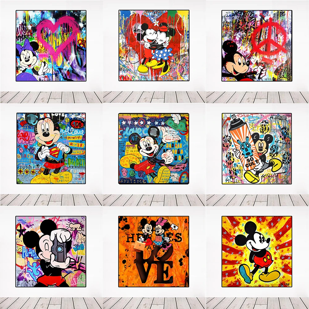 

Mickey Mouse Street Graffiti Art Disney Cartoon Canvas Painting Anime Poster Wall Art Picture Children's Room Home Decoration