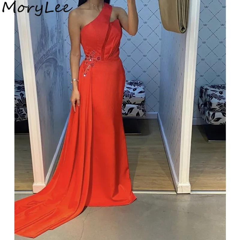 

Платья-русалки из спандекса, красного цвета, на одно плечо, с кристаллами, бисером, с молнией на спине, для выпускного вечера