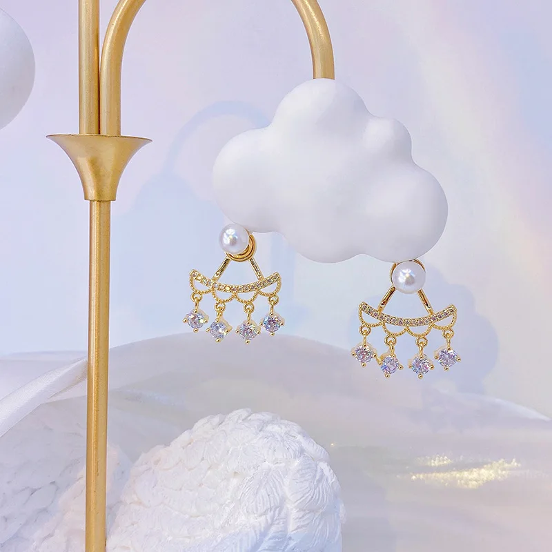 

Charm Micro Inlaid Shine Zircon Earrings Rhinestone Both Pearl Wear Earrings Super Bling Romantic Wedding Anniversary Jewelry