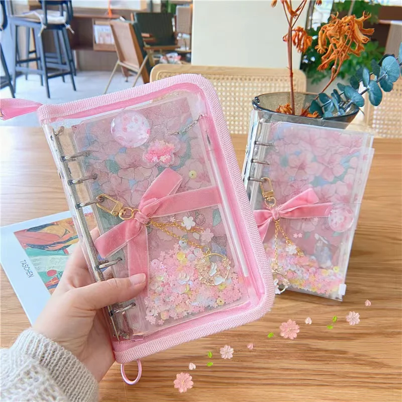 

Cute Transparent Sakura Loose-leaf Notebook Journals Kawaii PVC Bullet Diary student Notepad Planner School Stationery