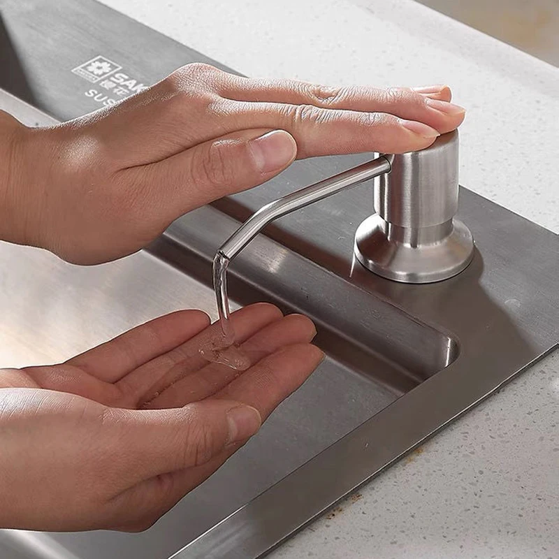 

350ML Deck Mounted Kitchen 400ml Liquid Soap Dispensers for Kitchen Sink Built in Counter top Dispenser Stainless Steel Head