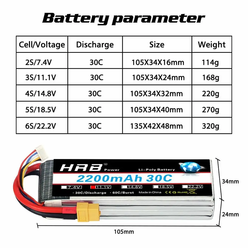 Фото Аккумулятор HRB Lipo 2S 3S 11 1 В 14 8 в 2200 мАч аккумулятор с ру 30C разъемом XT60 для Аккумулятор HRB Lipo 2S 3S 11 1 В 14 8 в 2200 мАч аккумулятор с ру 30C разъемом XT60 для