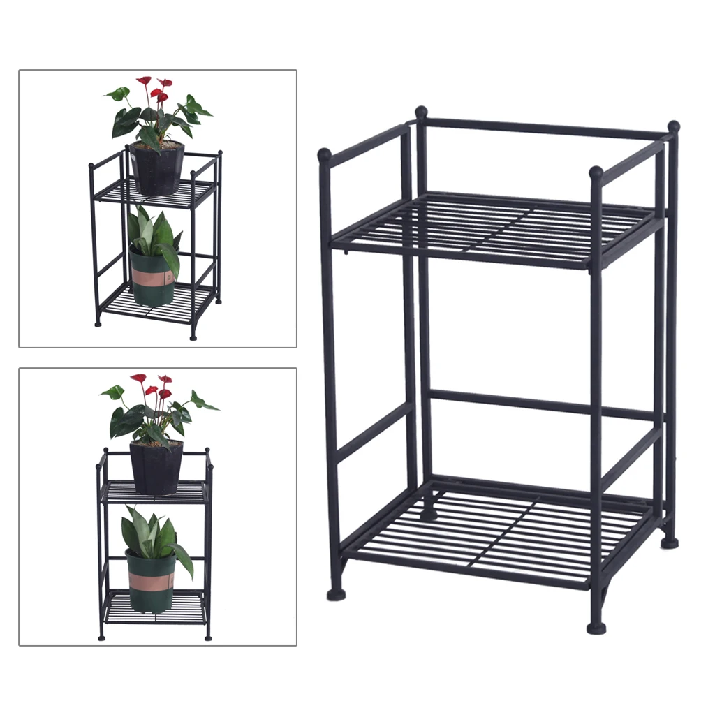 

2 Tier Folding Metal Shelf Storage Organizer For Garage Home Laundry Closet