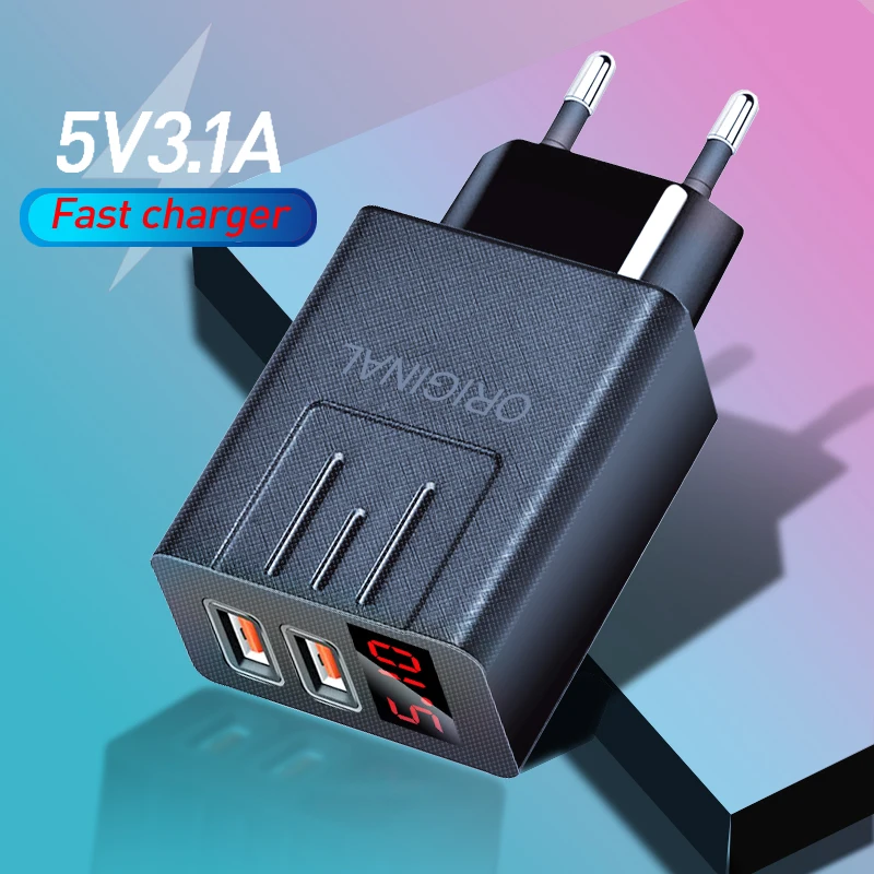 

Quick Charge 3.0 USB Charger For iPhone 12 Pro Max Xiaomi Samsung Huawei Digital Display EU US Fast Charging Wall Phone Charger