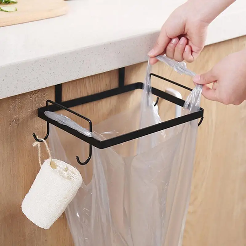 Garbage Bag Holder Rack Iron Storage Shelf With Hook Cupboard Cabinet Door Back Waste Hanger Kitchen Trash Can Hanging Rubbish | Дом и сад