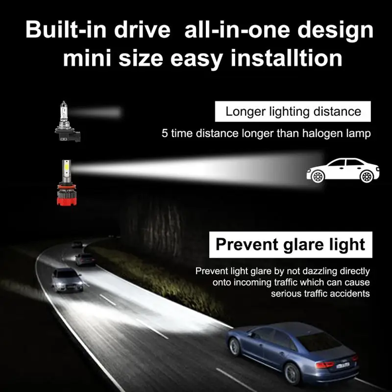 

Car Mini LED Headlight Bulbs Kit COB Bulb Real 110W 16000LM Headlamp 12V Super Bright 6000K White Light H1 H4 H7 H11 9005 9006