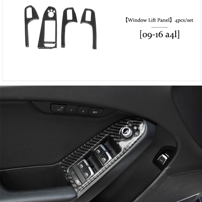 

For Audi A4 A5 A4L Window Control Panel Button Frame Real Carbon Fiber Decoration 3D Sticker Car Interior Accessories 2009-2016
