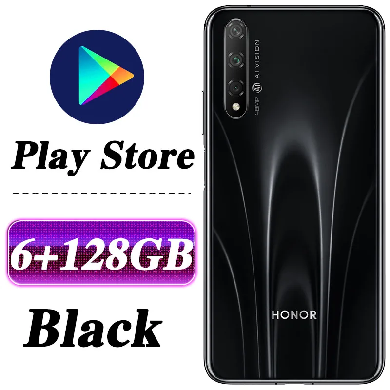6G 128G Black Honor 20 S мобильный телефон honor 20 S 6,26 дюймов Восьмиядерный Android 9,0 отпечаток пальца ID GPU Turbo 3,0 Google play 20 Вт Быстрая зарядка - Цвет: 6G 128G Black