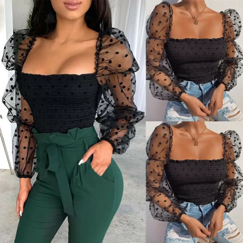 Женский облегающий укороченный топ прозрачная сетчатая Лоскутная рубашка с