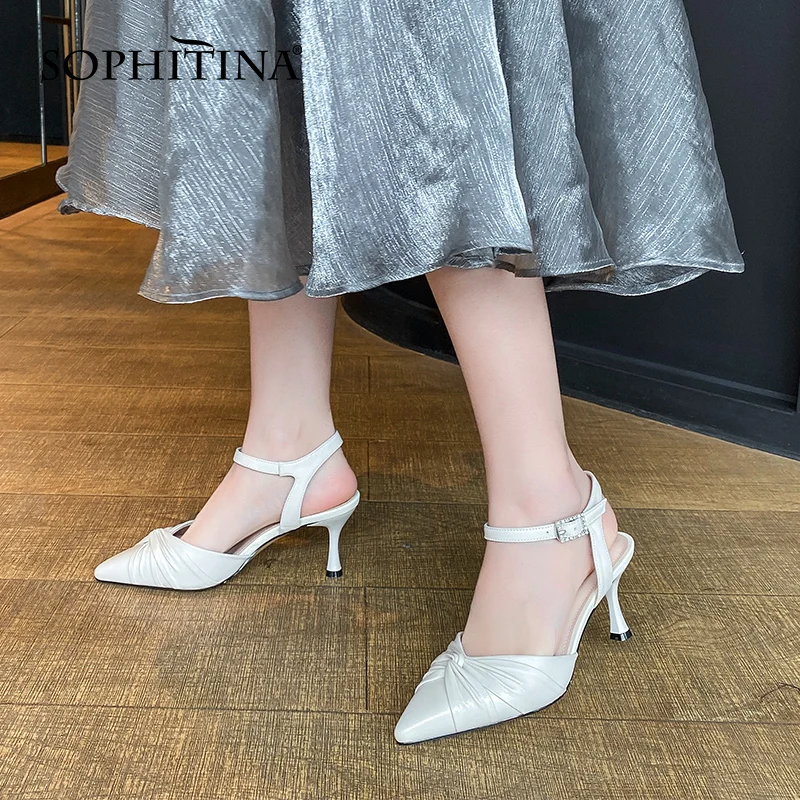 

Сандалии женские из овечьей кожи, с острым носком, на ремешке с пряжкой