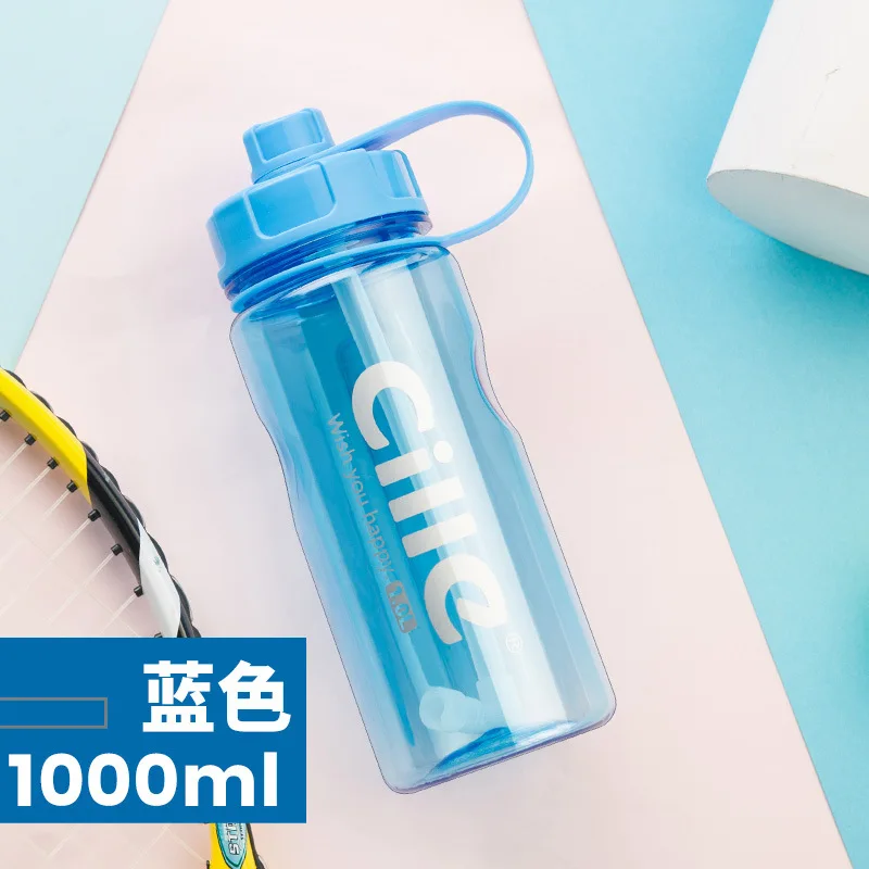 Blue-1000ml Cille бренд 1000 мл BPA бесплатно Спортивная бутылка для воды с соломинкой 1Л 2л 3л пластиковая бутылка для воды - Цвет: Blue-1000ml