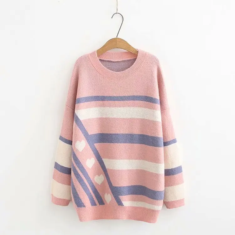 Пуловер женский оверсайз с круглым вырезом H.SA осенне-зимний пуловер в розовую