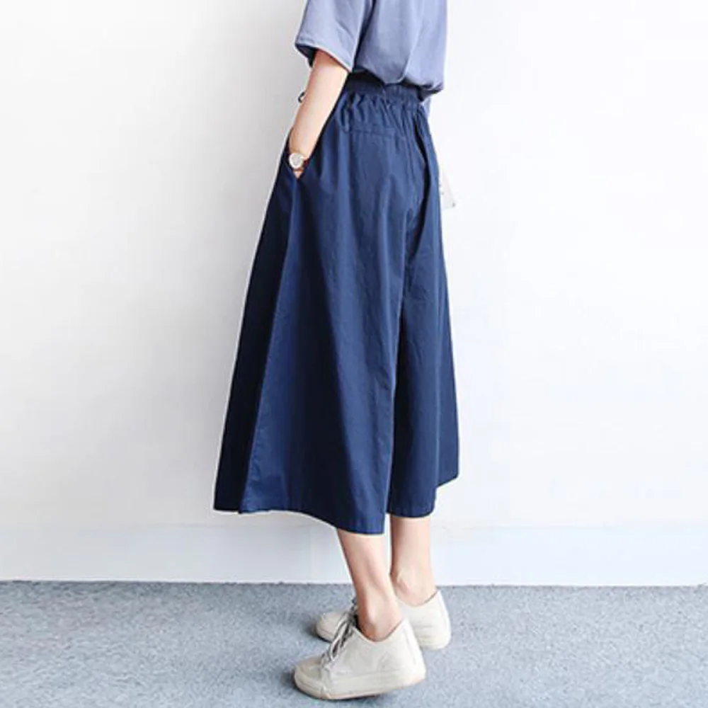 

Women Summer High Waist Pleated Wide Leg Pant Skirt Female Casual High Street A Line Loose Trouser Midi Culottes Pants Skirts