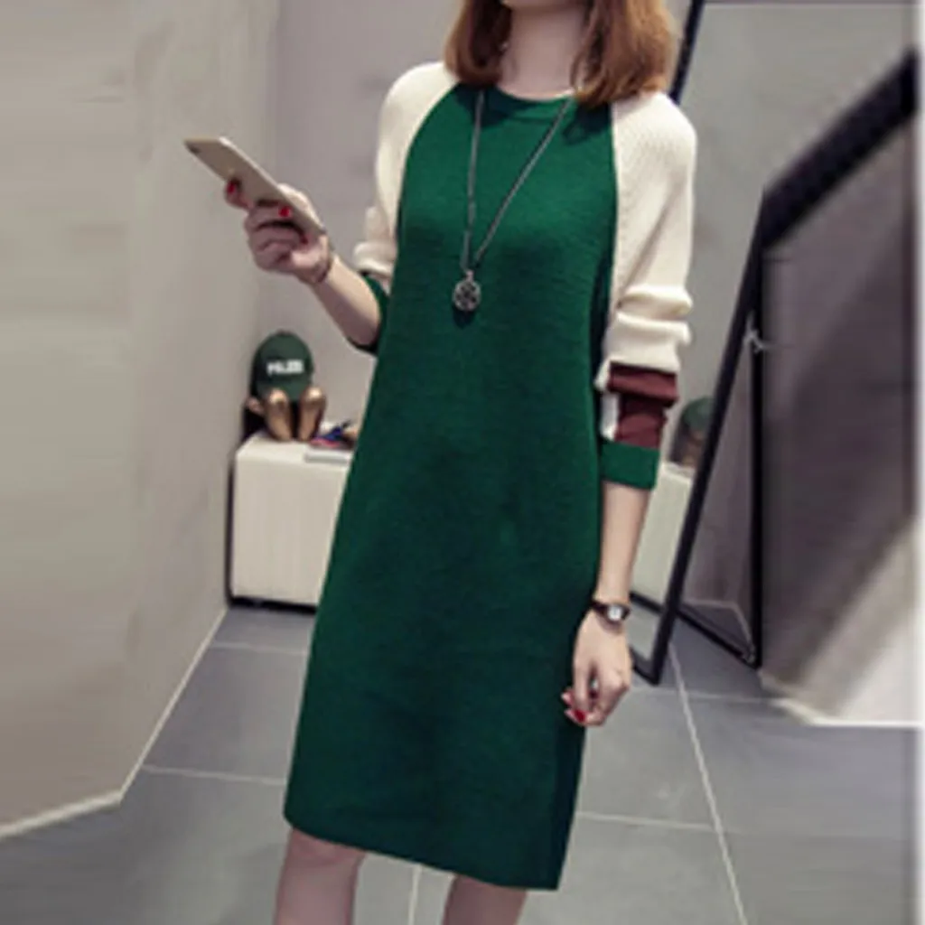 Женское вязаное платье с длинным рукавом повседневное теплое длинное свободное