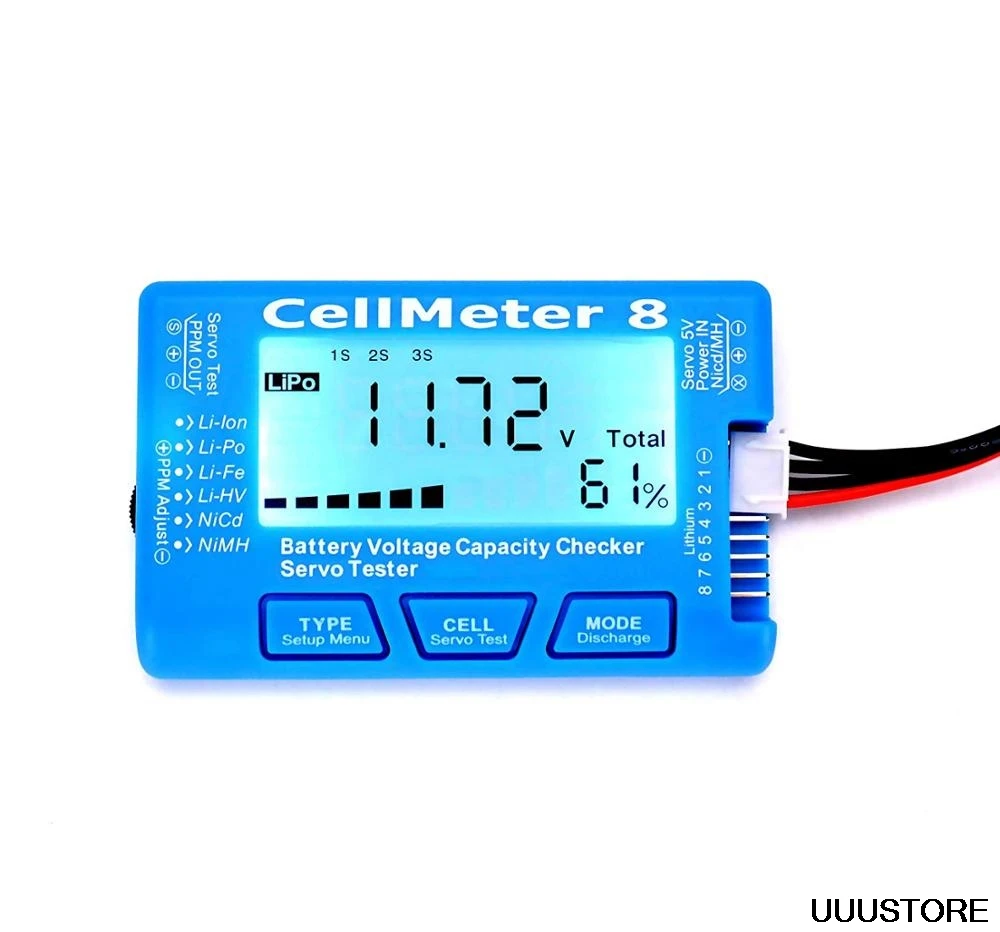 RC CellMeter 8 Многофункциональный цифровой сервотестер 2S 8S для Li Po lon Fe NiCd NiMH Drone