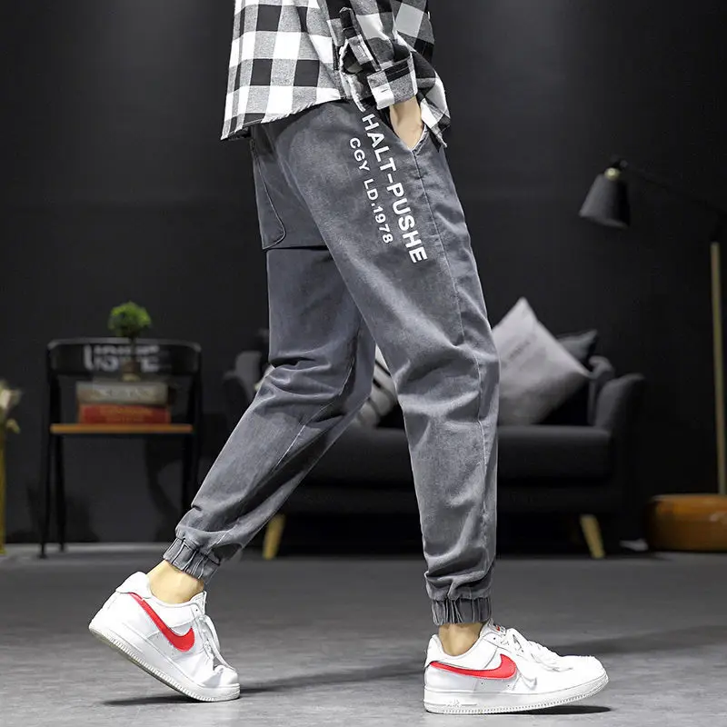 Gray Vintage Jeans Men Korean Baggy Harem Trousers Denim Male Ankle Length Jogger Pants Leisure Cargo Pants Men Bottoms Jeans