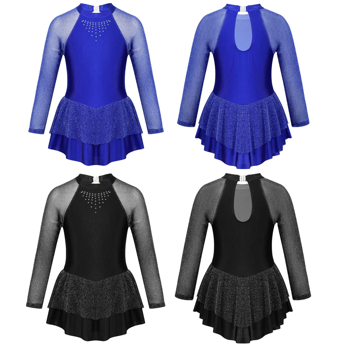 ChicTry Дети Подростки блестящие стразы с длинными рукавами гимнастика трико для