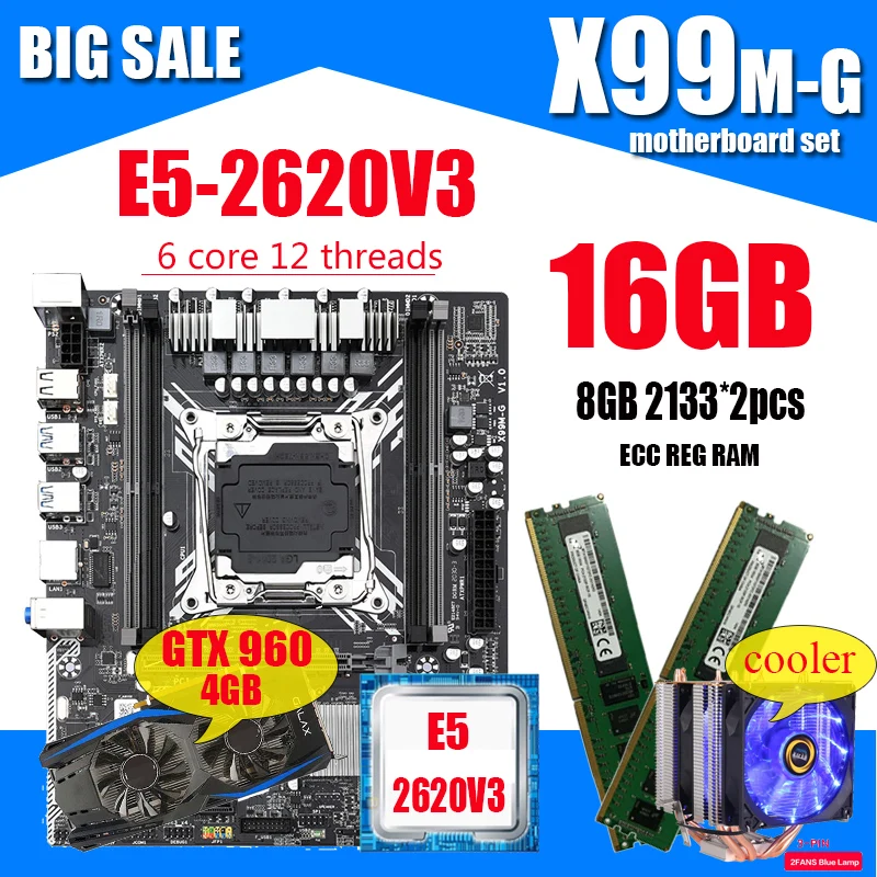 X99M-G комплект материнской платы с LGA2011-3 Intel XEON E5 2620 V3 2*8G DDR4 RECC память GTX960 4 Гб