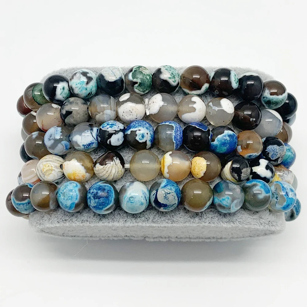 

Momiji Charms Fire Agate Matural Stone for the Women Elastic Adjustable Round Beads Crystal Charm Couple Bracelet Set