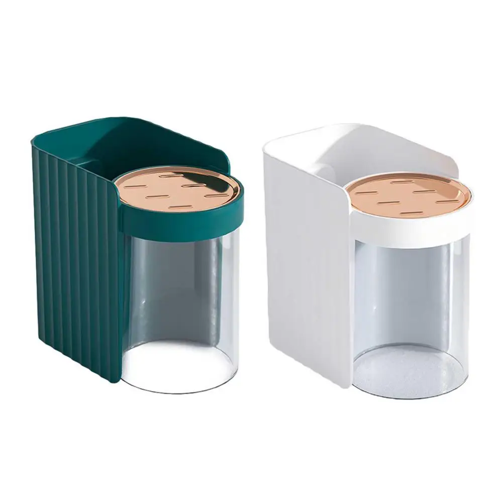 

Wall Toothbrush Toothpaste Holder Organizer With 1 Rinsing Cup Bathroom Upside Down Toothpaste Shelving Gargle Cup Wash Set
