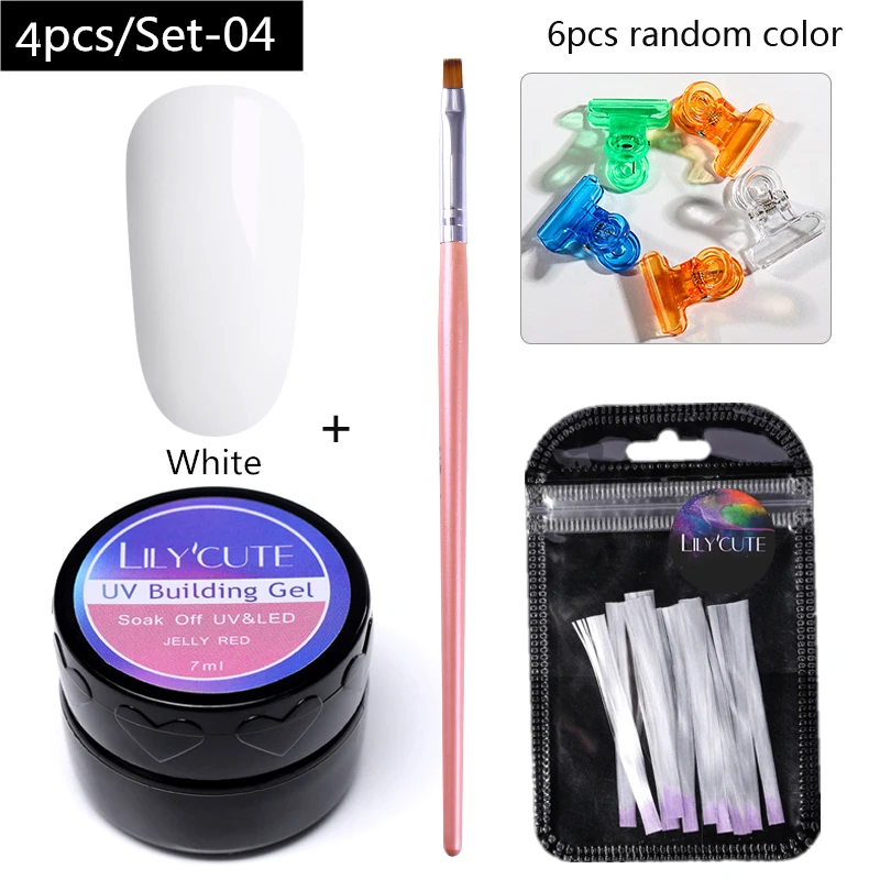 Set 4 LILYCUTE 20ml Poly Extension Gel Kit Quick Building Gel White Clear LED Acrylic Builder Nail Tips Nail Art Gel Brush Tool Set - Цвет: Set 4