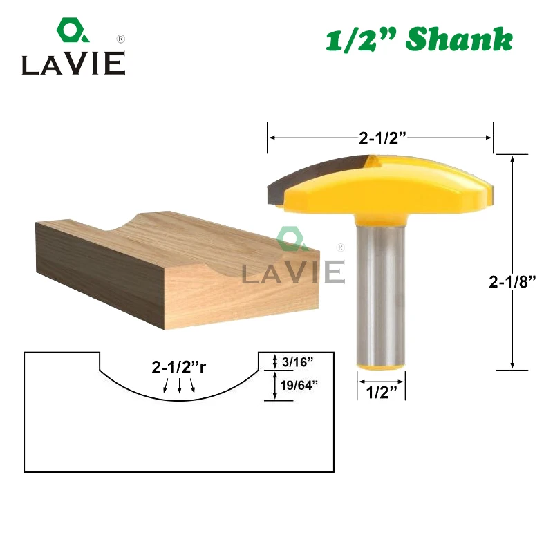 

LAVIE 1pc 12mm 1/2" Shank 2-1/2" Wide Big Bowl Router Bit 2.5" Radius Concave Radius Milling Cutters Wood Work Crown Bits 03039