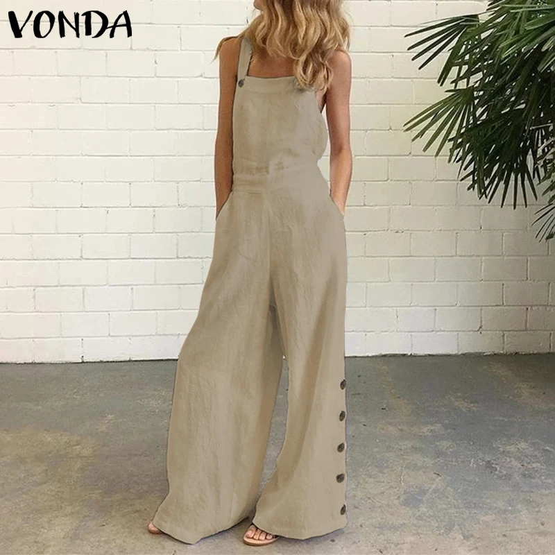 Women Summer Sexy Sleeveless Rompers 2021 VONDA Casual Loose Solid Party Playsuits Femme Backless Office Overalls 5XL Jumpsuits