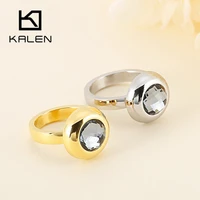 kalen new fashion dubai gold color rings stainless steel bagues femme white gray stone cheap party engagement lover rings gifts