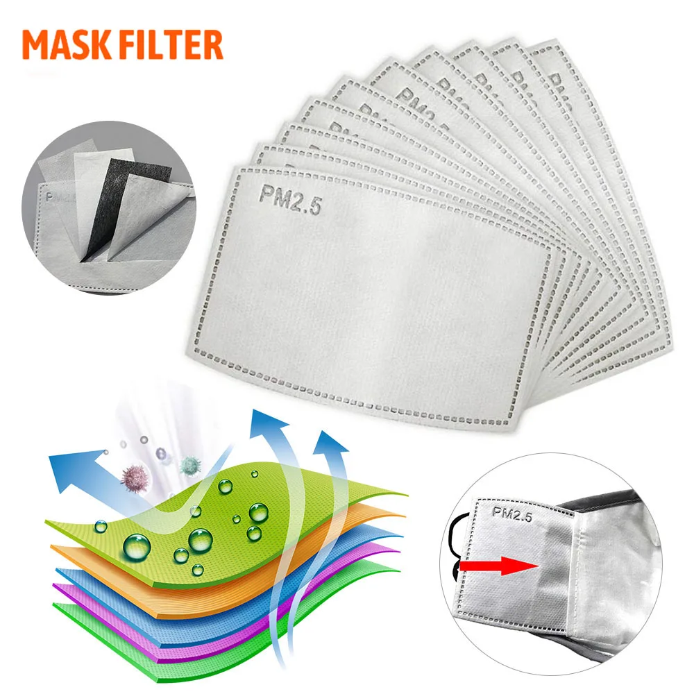 200 шт. PM2.5 антидымчатая маска для рта Сменный фильтр-ломтик 5 слоев нетканый