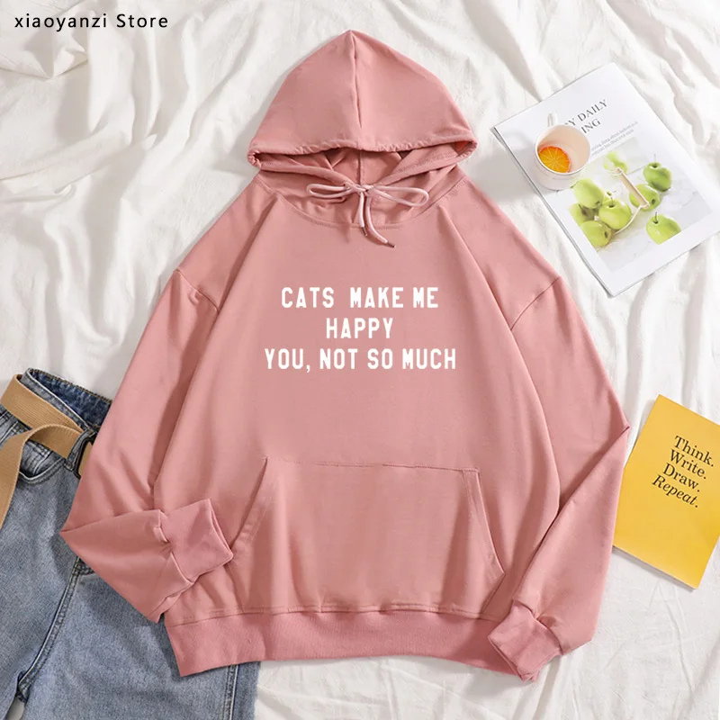 

Женские толстовки с надписью кошки «make me happy», хлопковые повседневные Смешные Толстовки для леди, спортивная одежда для молодых девушек, пул...