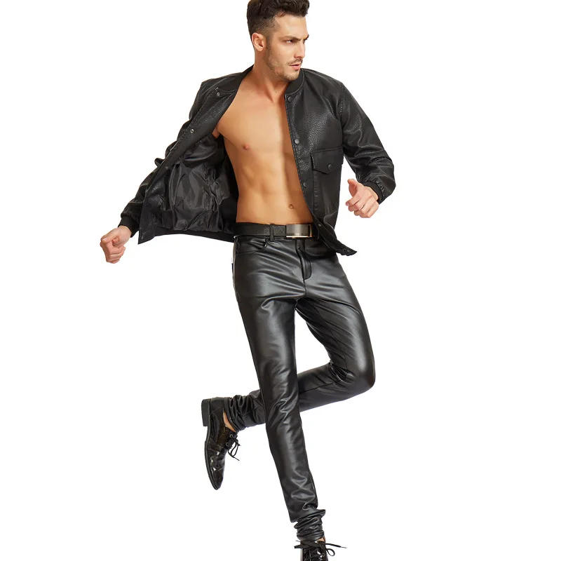 

2020 men's cultivate one's morality trend leather pants character youth more stretch tight velvet warm PU leather pants