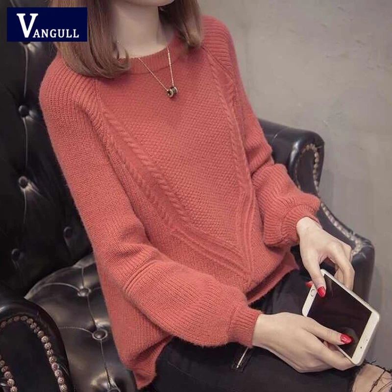 Свитер женский трикотажный с длинным рукавом и круглым вырезом | Женская одежда