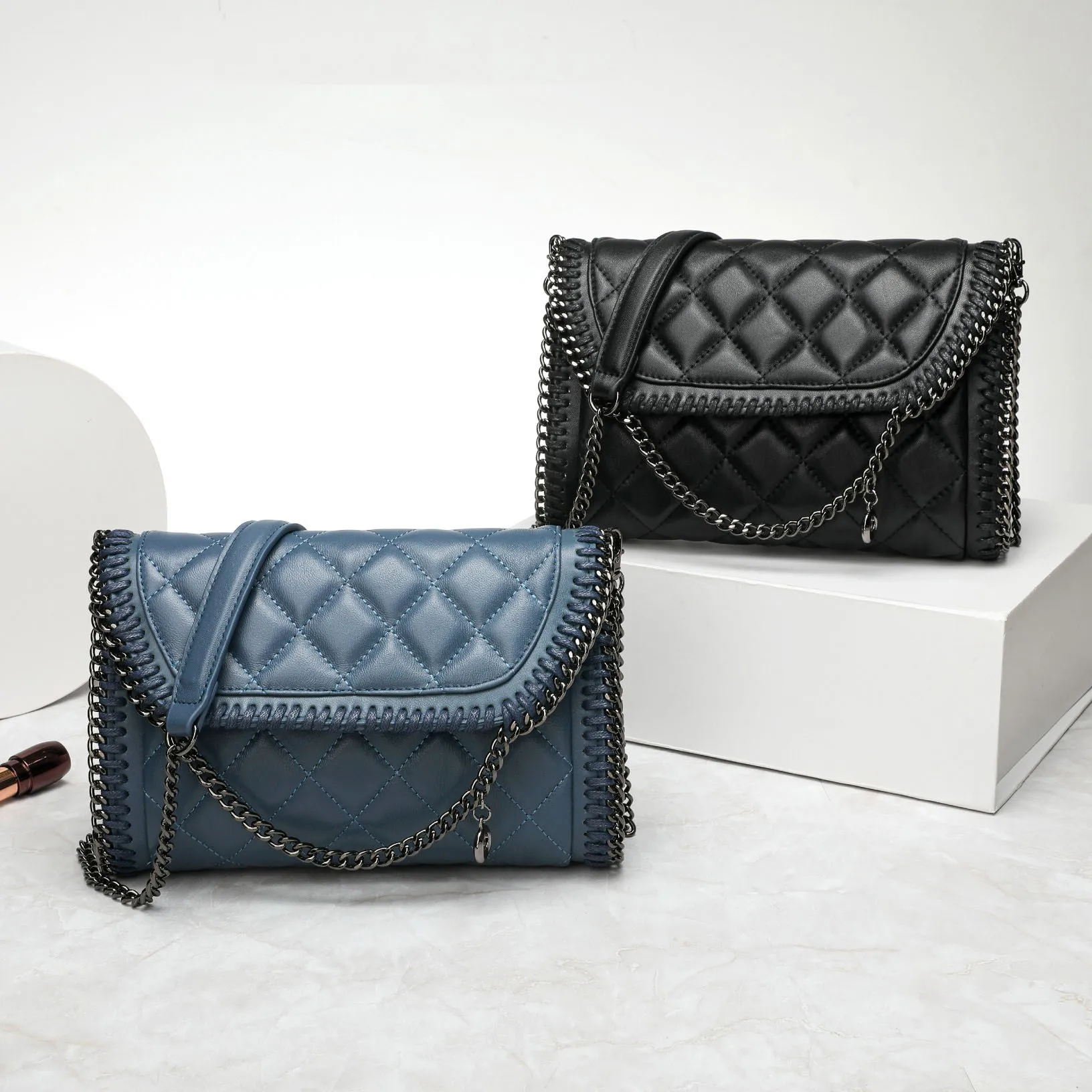 

Female Bag Women's Shoulder Bag 25cm Black Blue Flip Flap Chain Trendy Elegant Delicate Be All-Match Gift For Girlfriend