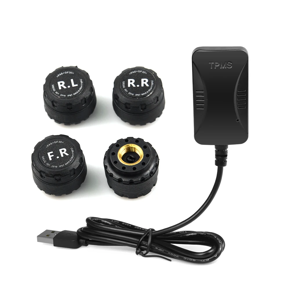 Автомобильная система контроля давления в шинах USB TPMS для Android навигации с 4 внутренними/внешними датчиками сигнализации давления в шинах