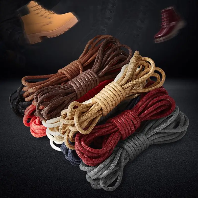 1Pair Cotton Waxed Shoelaces Round Shoe laces Boot Laces Waterproof Leather Shoelace Length 60cm 80cm 100cm 120cm 140cm 180cm