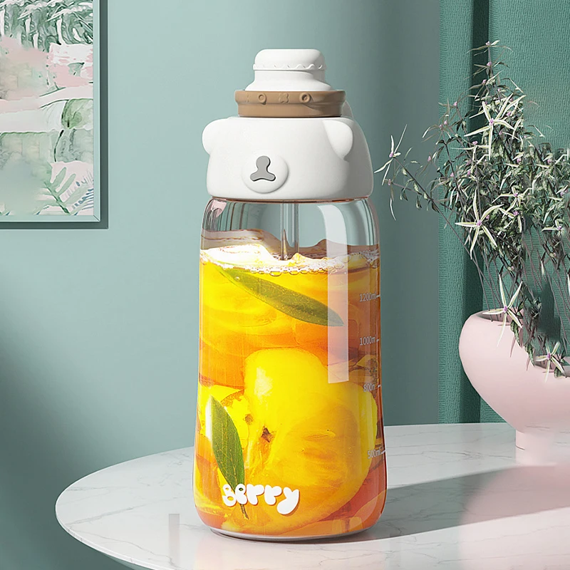 

Милые наклейки, большая бутылка для воды с животом для девочек, женский портативный чайник с соломинкой Для пузырьков, чая, воды, сока, кофе, ...