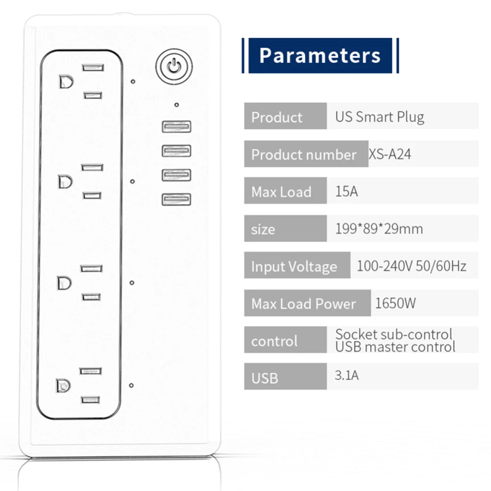4 USB порт розетка Голосовое управление умный Wifi силовая полоса Защита от перенапряжения несколько розеток дистанционного управления умная вилка Wi-Fi