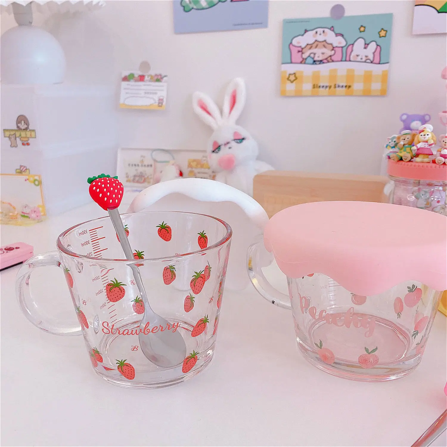 Милая стеклянная чашка в виде клубники персика кружка для завтрака каши