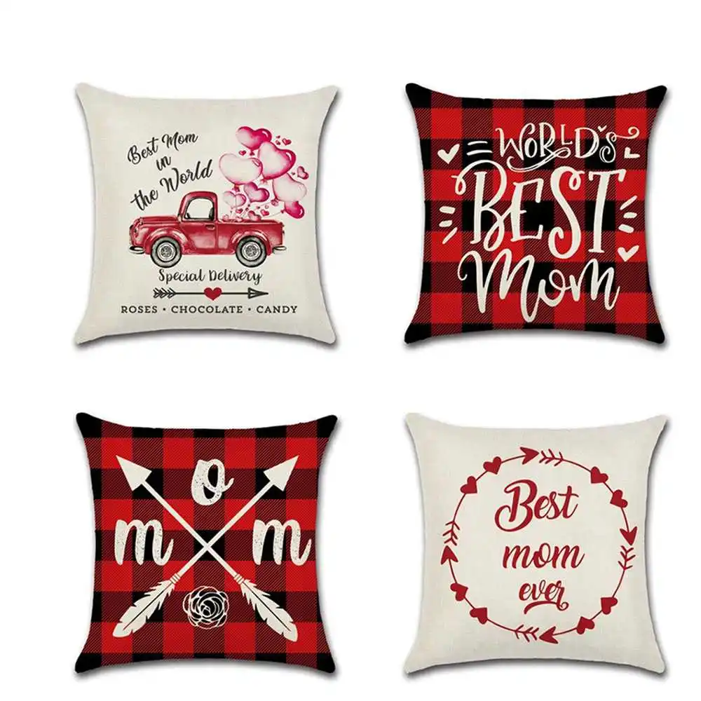 

45cm*45cm Retro Red Letter Design Linen Throw Pillow Covers Couch Cushion Cover Home Decor Pillow