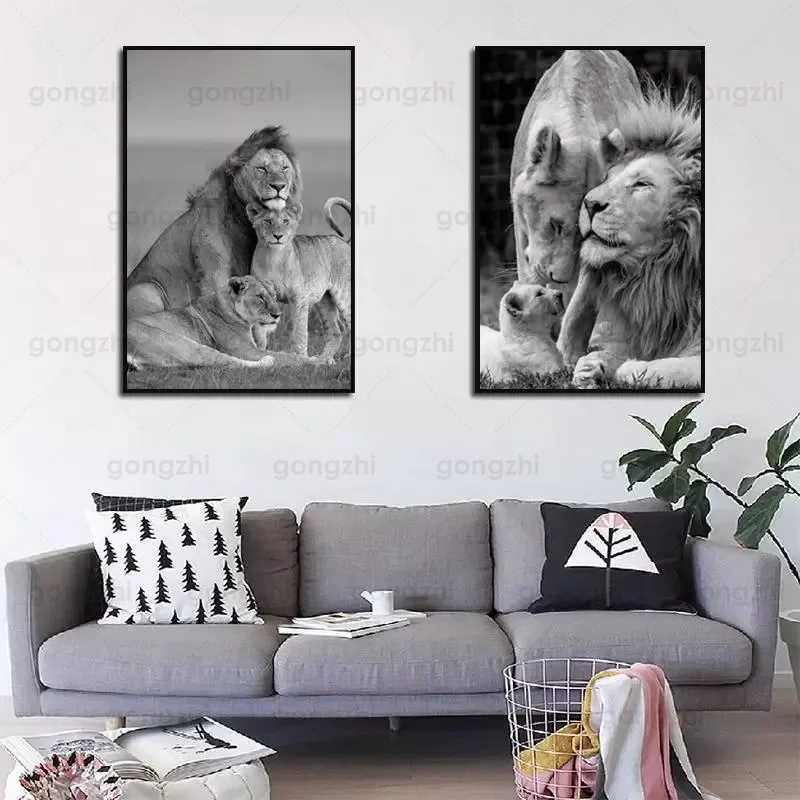 

Modern Art Canvas Painting African Lion Lovers Family Picture Living Room Bedroom Cafe Bar Wall Decoration Personality Hd Poster