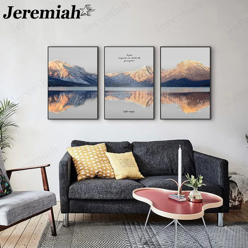 

Modern Abstract Landscape Canvas Painting Mountain Lake Scenery Water Reflection Poster Print Wall Art Nordic Home Room Decor