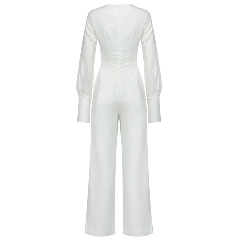 

Bevenccel High Quality Long Sleeve Women Jumpsuit 2021 New Arrival White Deep V Fashion Casual Runway Romper Streetwear