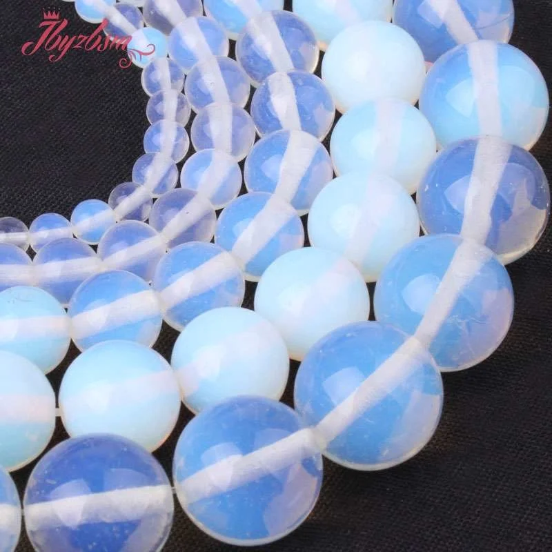 Гладкие Круглые Бусины 4 6 8 10 12 мм шарики из белого опала каменные бусины для